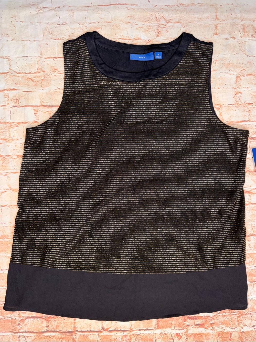 Apt. 9 Black Sleeveless Gold Metallic Stripe Top